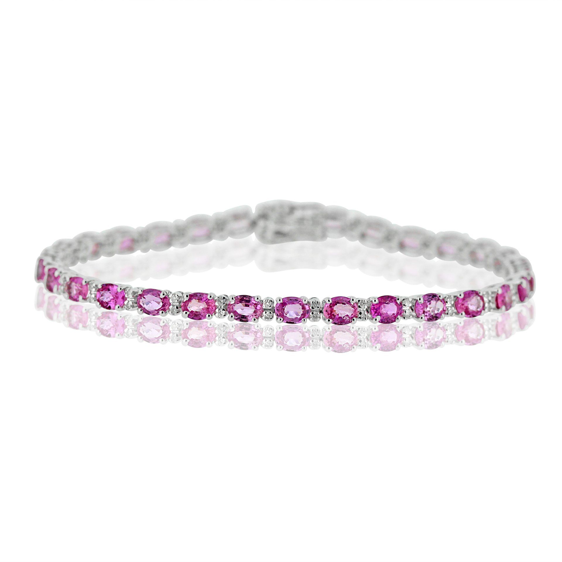 Pink sapphire and diamond bracelet in 18ct white gold