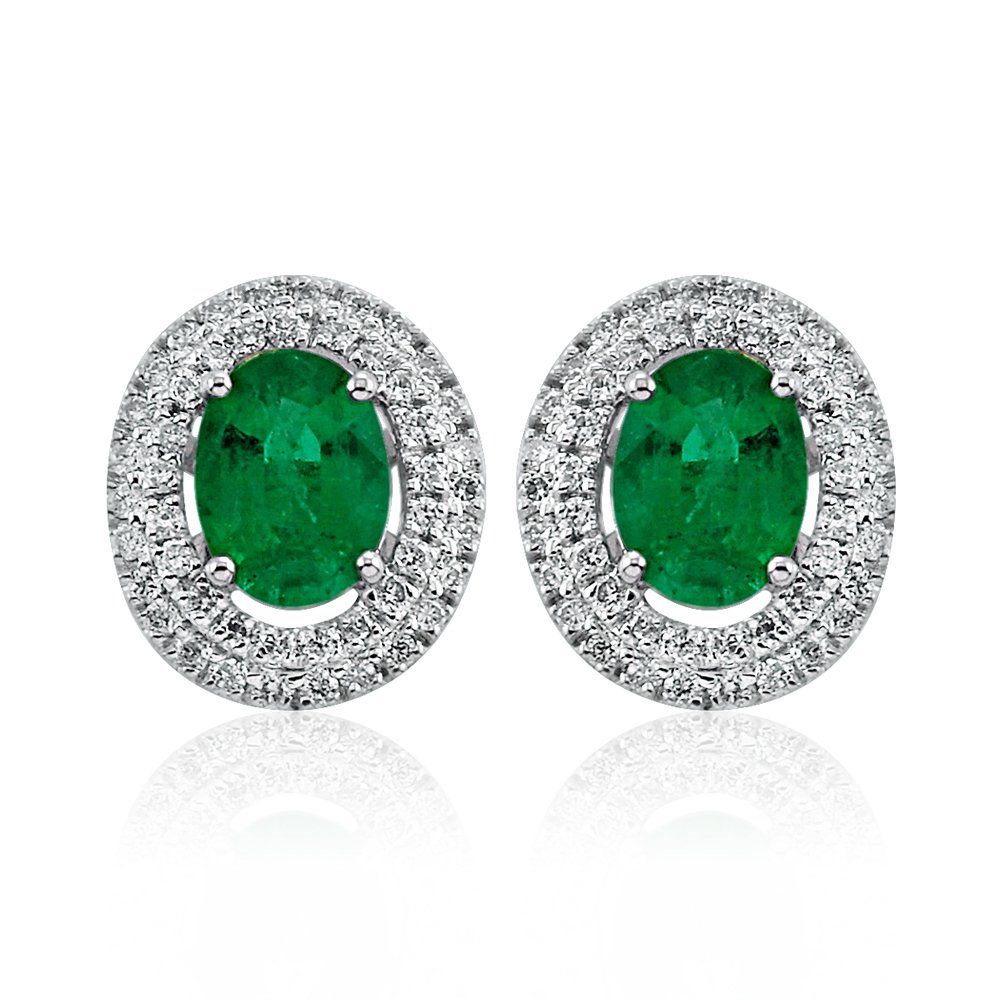 Emerald and diamond stud earrings in platinum
