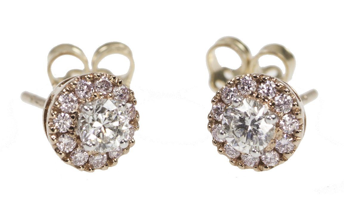 White and pink diamond stud earrings