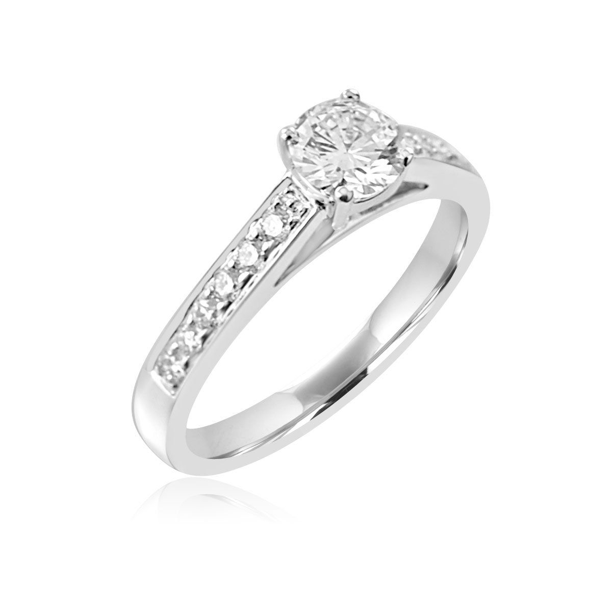Diamond solitaire ring with diamond-set shoulders