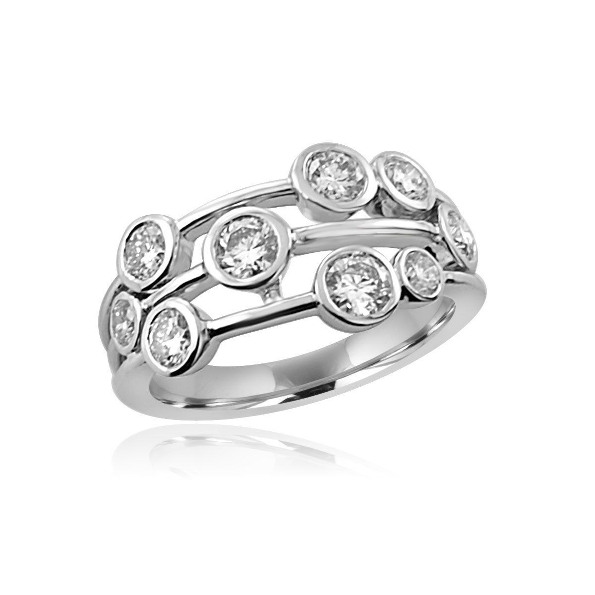 Diamond three-row fancy half eternity ring