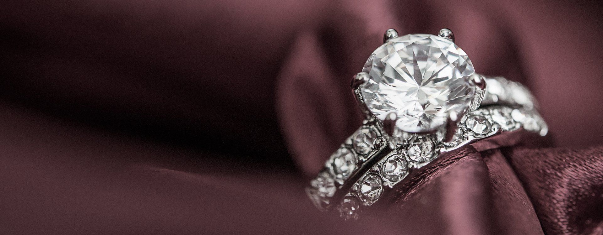 Diamond solitaire and eternity band on silk