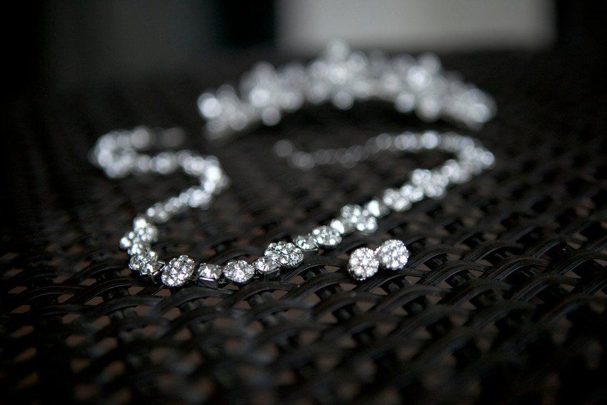 Diamond necklace and stud earrings