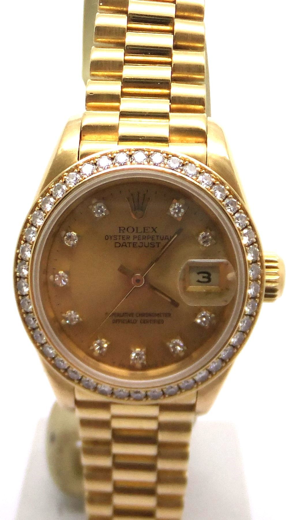 Ladies’ 18ct Rolex Datejust with a diamond dial and bezel